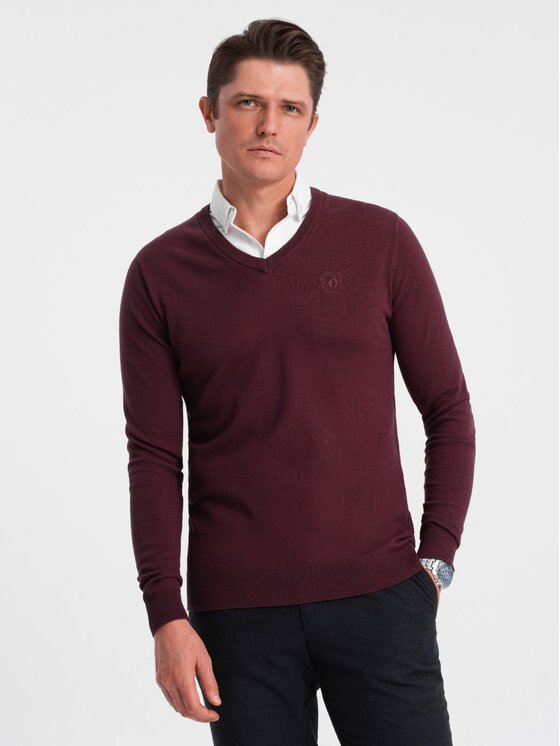 Ombre Ombre Sweter OM-SWSW-0102 Bordowy Regular Fit