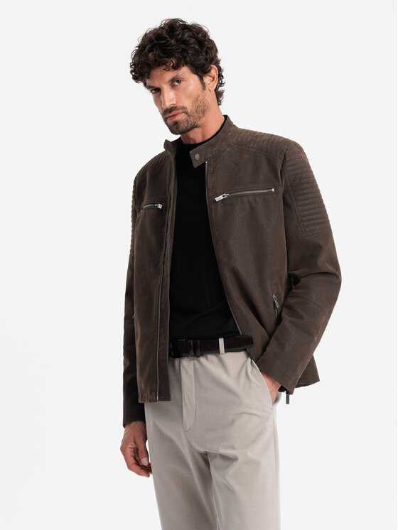 Ombre Ombre Kurtka bomber OM-JAFL-0197 Brązowy Regular Fit