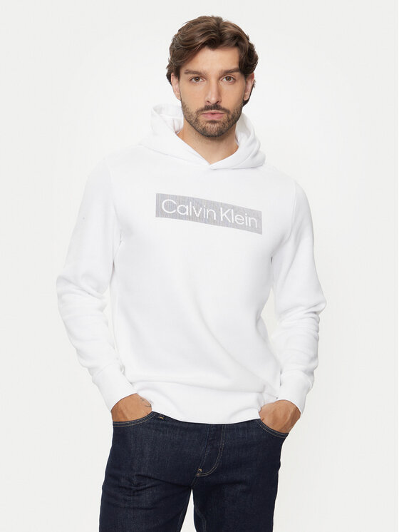 Calvin Klein Calvin Klein Džemperis ar kapuci Striped Logo K10K113552 Balts Regular Fit