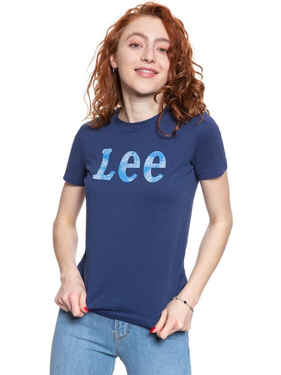 Lee Lee T-Shirt SLIM LOGO TEE Niebieski Slim Fit