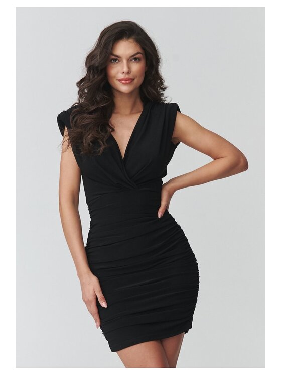 Makadamia Makadamia Sukienka codzienna M936 Czarny Fitted Fit