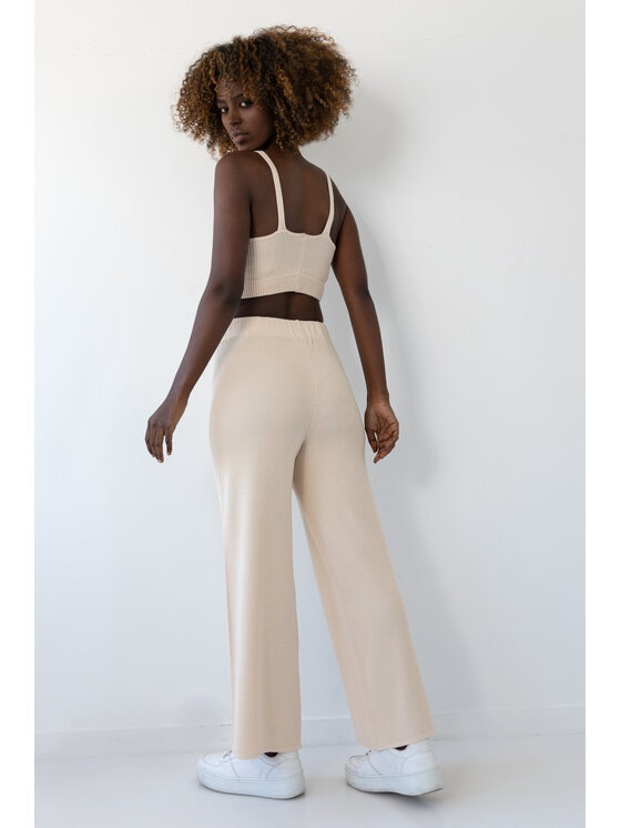 Fobya Fobya Spodnie dzianinowe F2031 Beżowy Basic Fit