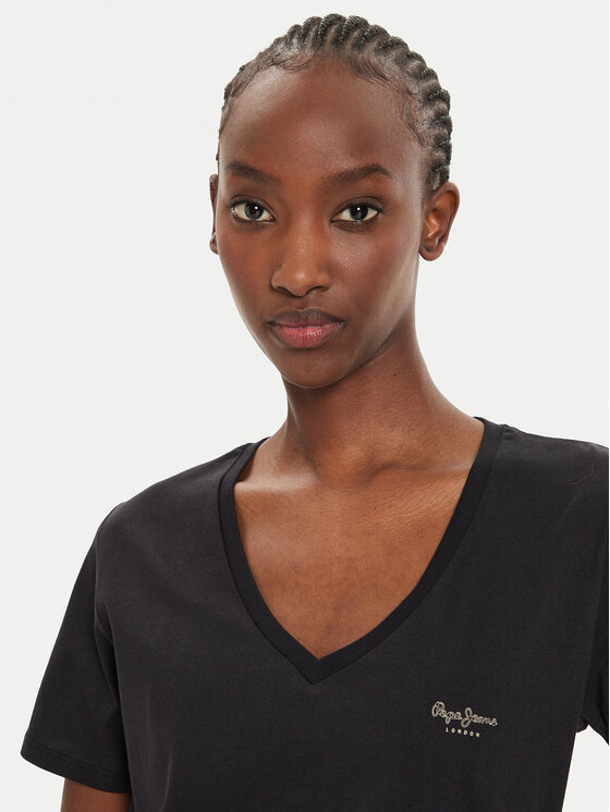 Pepe Jeans Pepe Jeans Majica Fiore PL505948 Črna Regular Fit