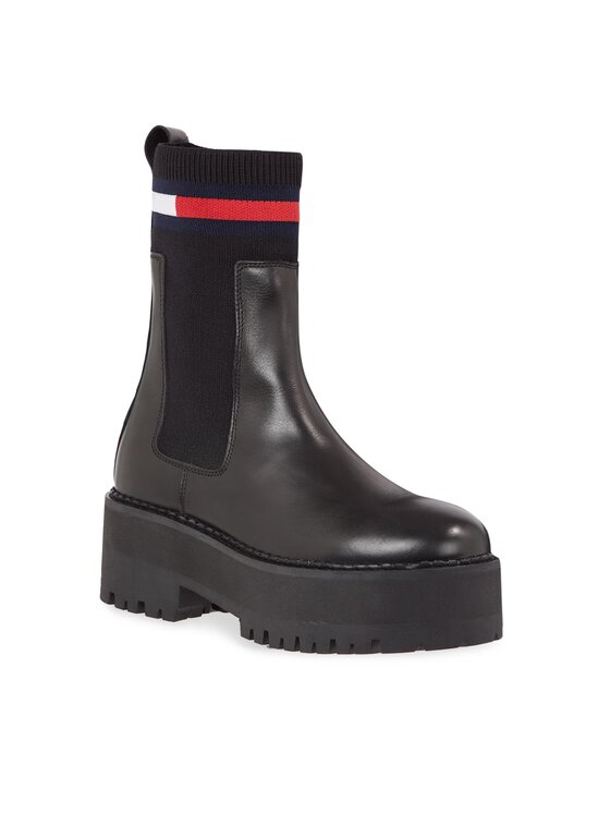 Tommy Jeans Tommy Jeans Kotníková obuv s elastickým prvkem Tjw Flatform Chelsea Sock EN0EN02301 Černá