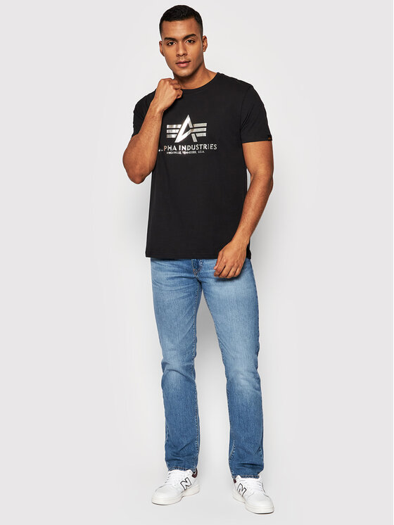 Alpha Industries Alpha Industries Marškinėliai Basic Foll Print 100501FP Juoda Regular Fit