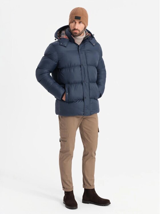 Ombre Ombre Kurtka puchowa OM-JAHP-0205 Granatowy Regular Fit