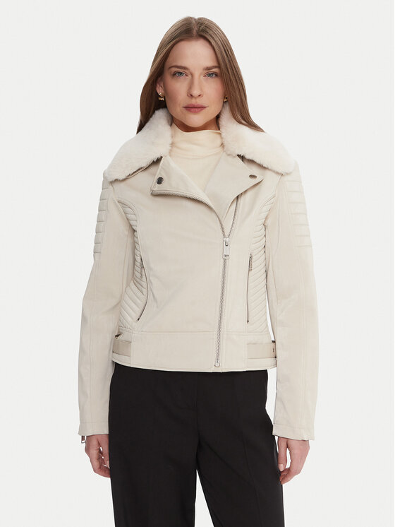 Guess Guess Кожено тип рокерско яке W5BL35 W2820 Екрю Regular Fit