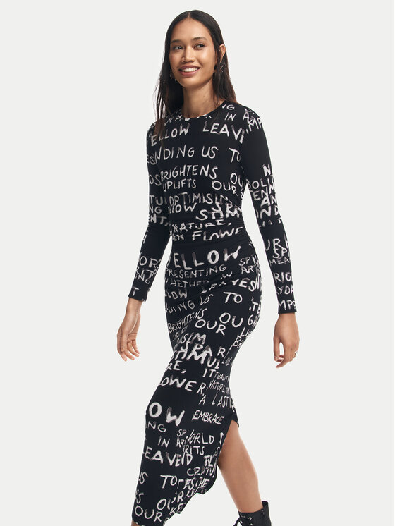 Desigual Desigual Rochie de zi 24WWVK45 Negru Slim Fit