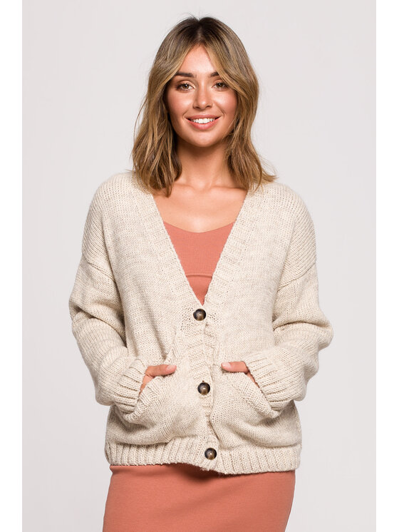 BeWear BeWear Sweter BK074 Beżowy Comfortable Fit