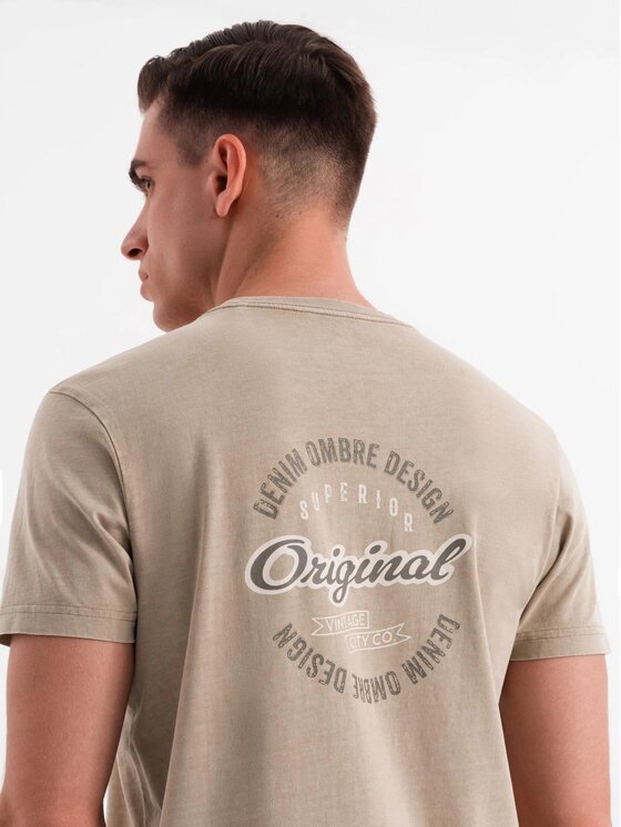 Ombre Ombre T-Shirt OM-TSWT-0201 Beżowy Regular Fit