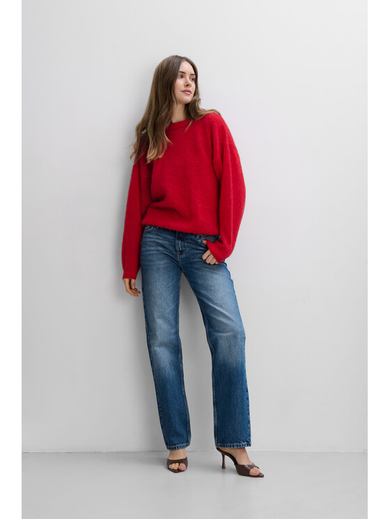 Fobya Fobya Sweter F2113 Czerwony Basic Fit