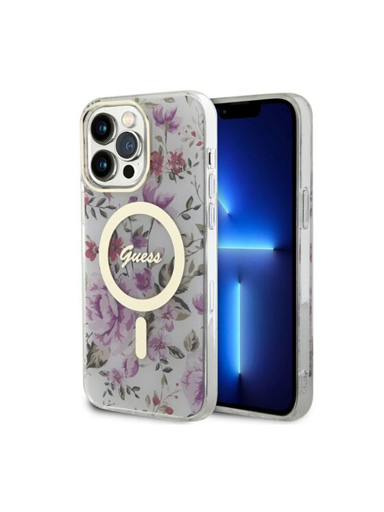 Etui na telefon Guess, Przezroczysty, Flower MagSafe