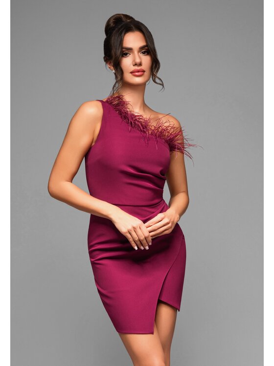 Ombre Ombre Sukienka koktajlowa LA-OM-DLR018 Bordowy Regular Fit