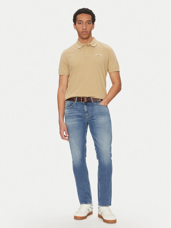 Tommy Jeans Tommy Jeans Тениска с яка и копчета Linear DM0DM20914 Бежов Regular Fit