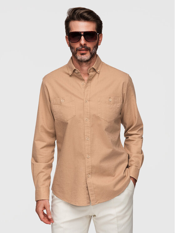 Ombre Ombre Koszula K706 Brązowy Regular Fit
