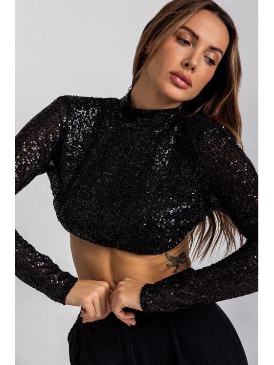 Chiara Wear Chiara Wear Bluzka SHINE Czarny Slim Fit