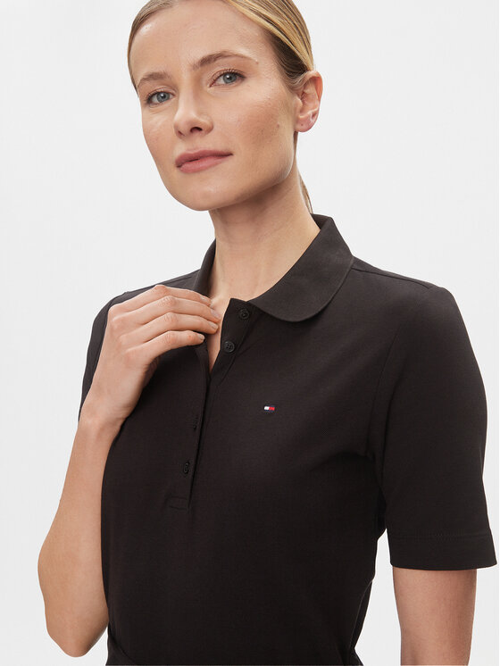 Tommy Hilfiger Tommy Hilfiger Každodenní šaty Reg Breton Midi Polo Dress Ss WW0WW42030 Černá Regular Fit