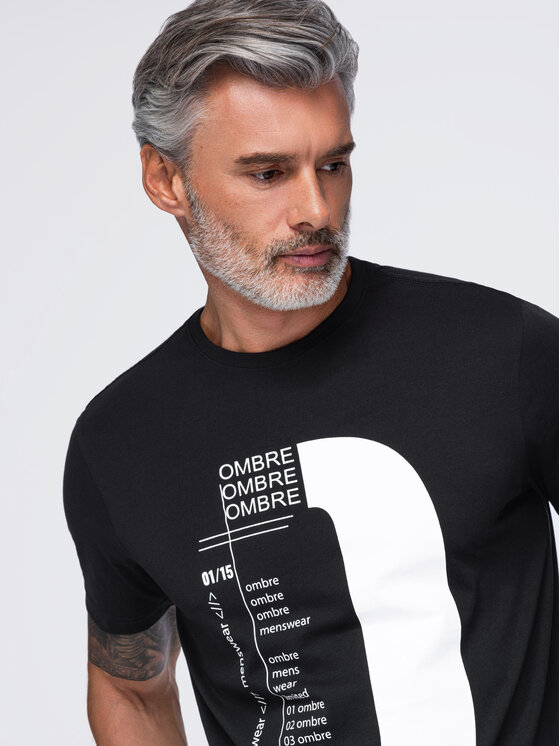 Ombre Ombre T-Shirt OM-TSPT-0299 Czarny Regular Fit