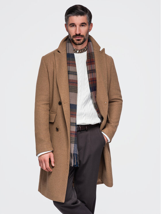 Ombre Ombre Płaszcz przejściowy OM-COWC-0152 Brązowy jasny Regular Fit