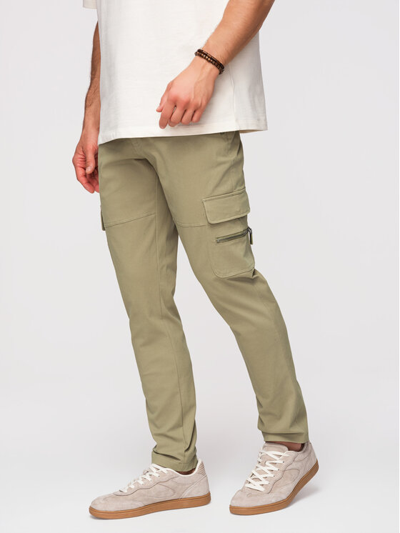 Ombre Ombre Spodnie cargo P1517 Zielony jasny Straight Fit