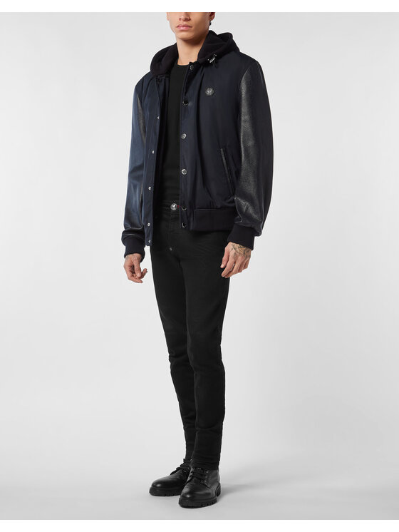 PHILIPP PLEIN PHILIPP PLEIN Kurtka skórzana 26983 Granatowy Regular Fit