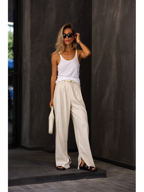 Hottie Hot Hottie Hot Spodnie materiałowe PAY lniane Beżowy Oversize