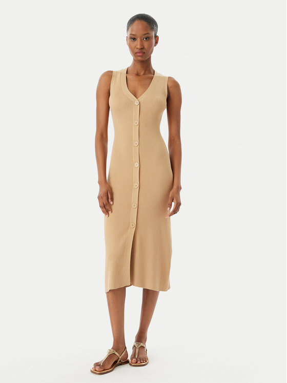 Selmark Selmark Плажна рокля BO796 Светлобежов Slim Fit