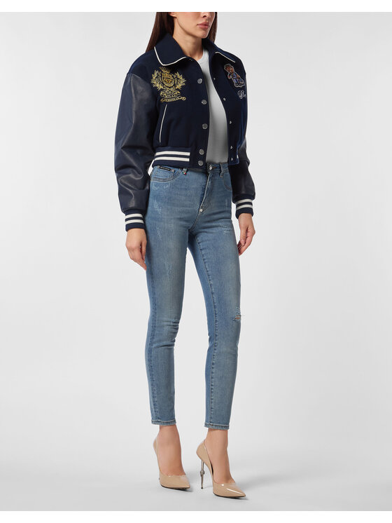 PHILIPP PLEIN PHILIPP PLEIN Kurtka skórzana 27273 Granatowy Slim Fit