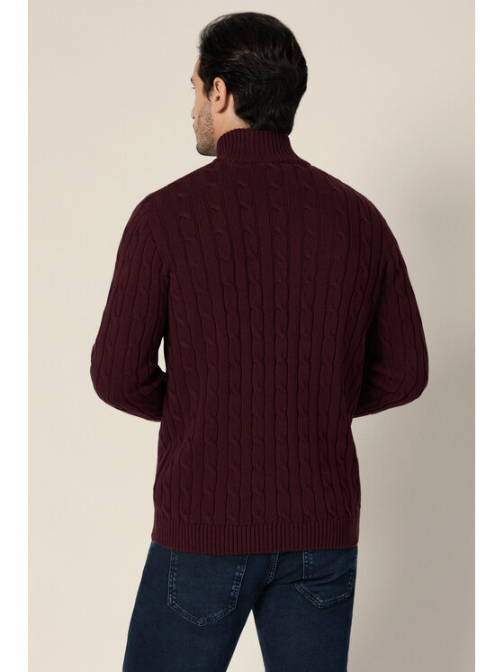 Lancerto Lancerto Sweter Cutter SW073225000036 Bordowy Regular Fit