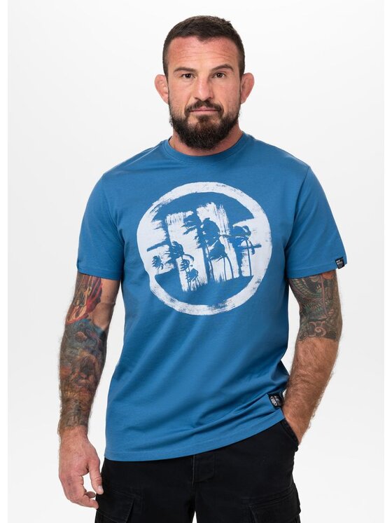 PITBULL PITBULL T-Shirt Koszulka męska LOGO PALMS XL Niebieski Regular Fit