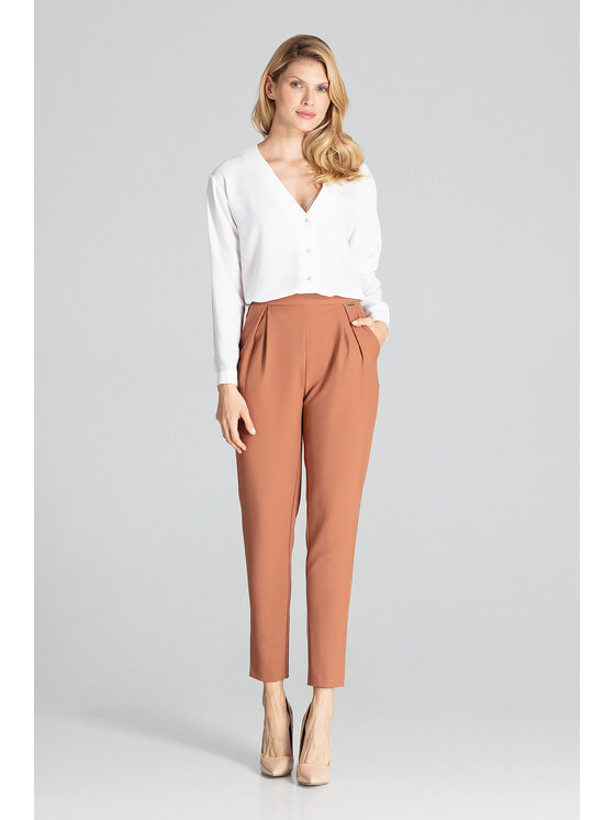 FIGL FIGL Spodnie damskie M676 Brązowy Regular Fit