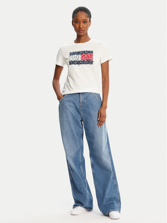 Tommy Jeans Tommy Jeans T-krekls Floral Flag DW0DW20897 Balts Regular Fit
