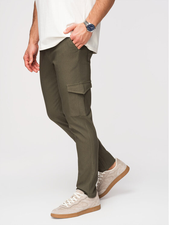 Ombre Ombre Spodnie materiałowe P1515 Zielony ciemny Regular Fit