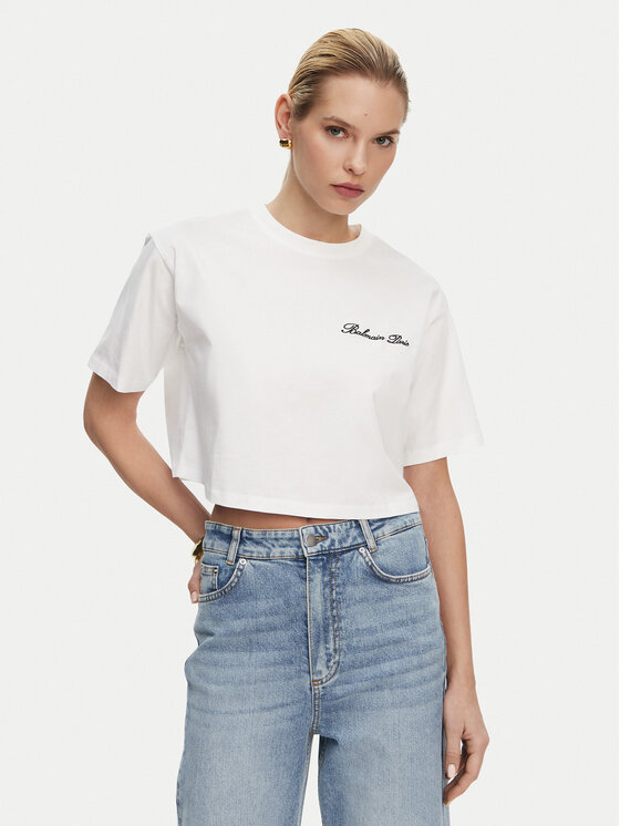 Balmain Balmain T-Shirt DF1EE020BC78 Biały Regular Fit