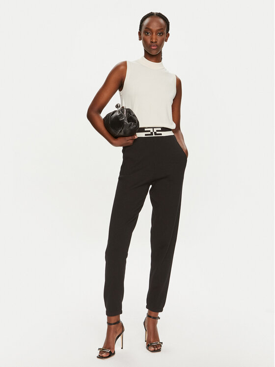 Elisabetta Franchi Elisabetta Franchi Kootud püksid KP-62S-46E2-V330 Must Regular Fit