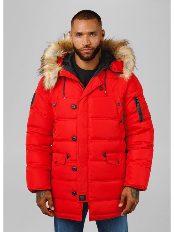 PITBULL PITBULL Kurtka zimowa parka męska z kapturem Kingston XS Czerwony Regular Fit