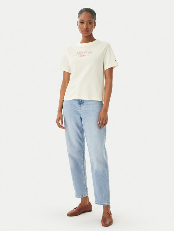 Tommy Hilfiger Tommy Hilfiger T-Shirt Logo Interlock WW0WW48707 Světle béžová Regular Fit