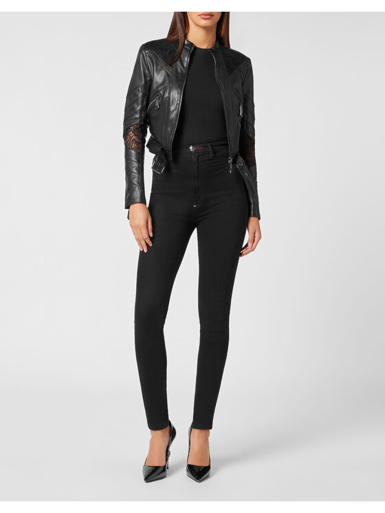 PHILIPP PLEIN PHILIPP PLEIN Kurtka skórzana 9239 Czarny Slim Fit