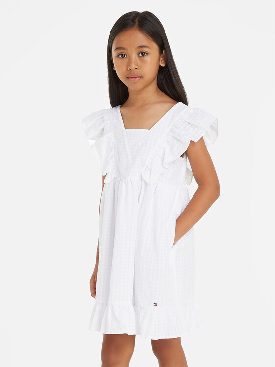 Tommy Hilfiger Rochie de vară Gingham KG0KG07930 D Alb Relaxed Fit