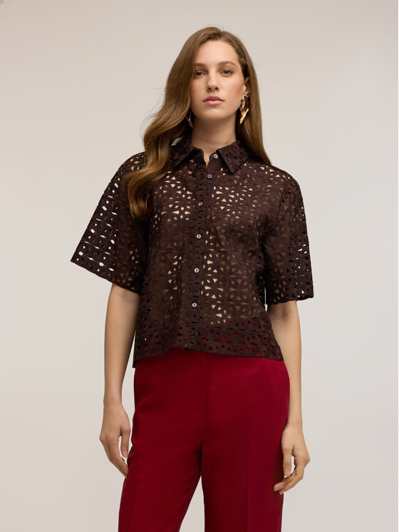 Motivi Motivi Camicia 5049Q000960N0V2 Marrone Boxy Fit
