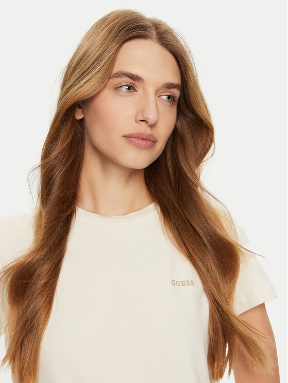 Guess Guess T-krekls V4BI04 KCBF1 Écru Slim Fit