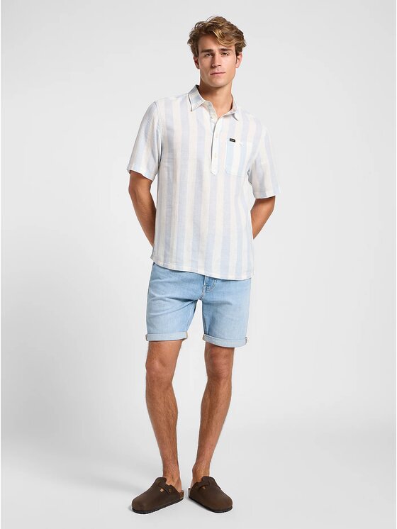 Lee Lee Koszula POPOVER SHIRT SS Niebieski Comfort Fit