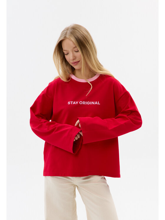 Mirons Mirons Longsleeve Print Czerwony Regular Fit