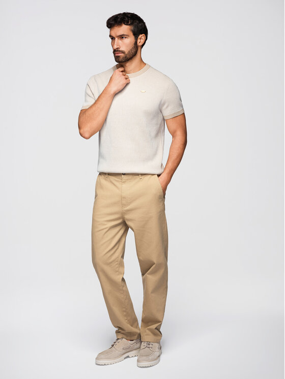Ombre Ombre T-Shirt OM-TSCT-0265 Beżowy Regular Fit