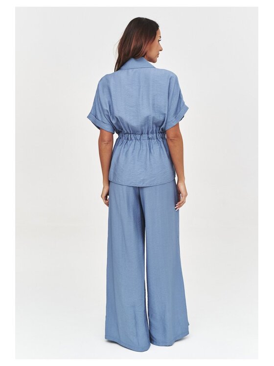 Makadamia Makadamia Komplet bluzka i spodnie C54 Niebieski Loose Fit