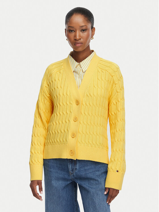 Tommy Hilfiger Cardigan Mid Gg Cable WW0WW50078 Galben deschis Regular Fit