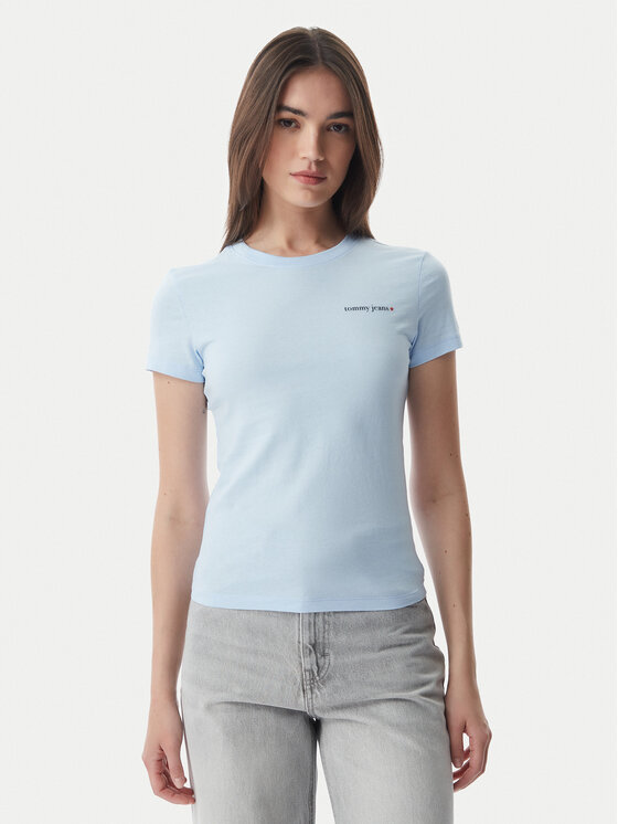 Tommy Jeans Póló Ess Logo DW0DW23479 Világoskék Slim Fit