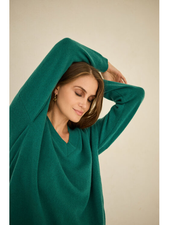 Entelier Entelier Sweter kaszmir dekolt w serek Zielony Relaxed Fit