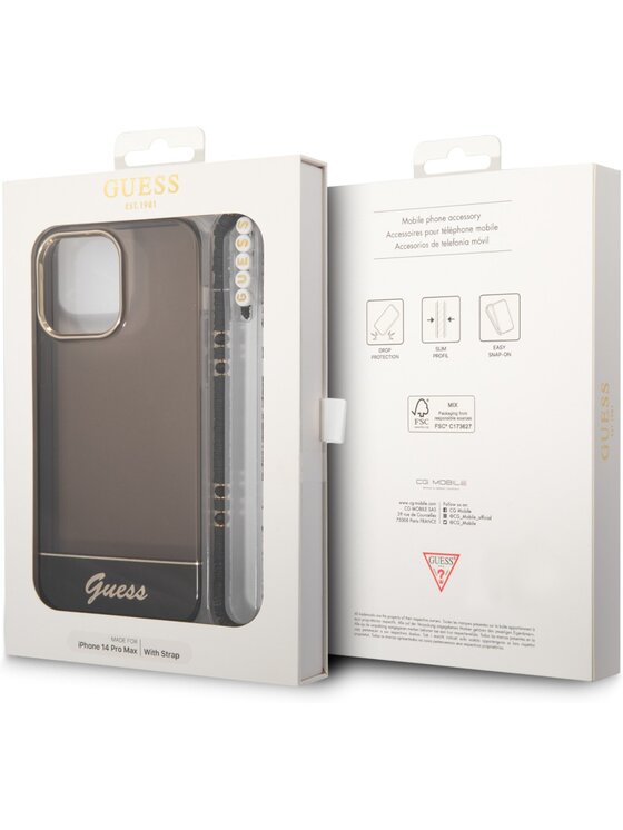 Guess Guess Etui na telefon Pearl Strap Czarny