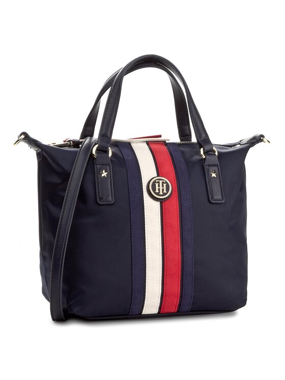 Tommy Hilfiger Tommy Hilfiger Τσάντα Poppy Small Tote Corp Stripe AW0AW04654 Σκούρο μπλε